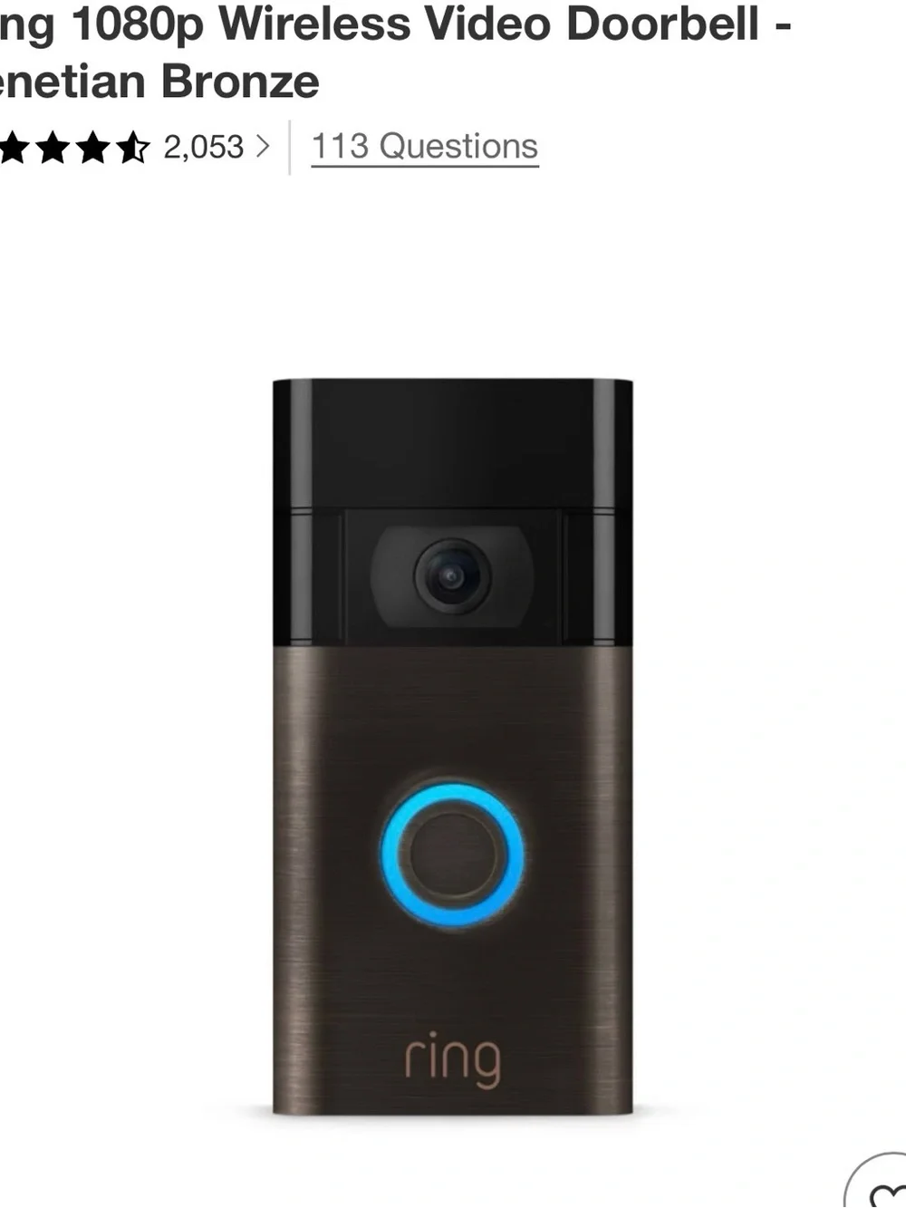 Ring 2nd gen 1090p Venetian Bronze Video Doorbell security